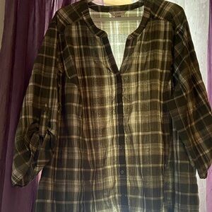 CJ Banks Black and White Plaid Blouse